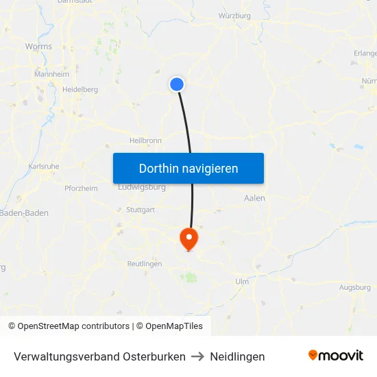 Verwaltungsverband Osterburken to Neidlingen map