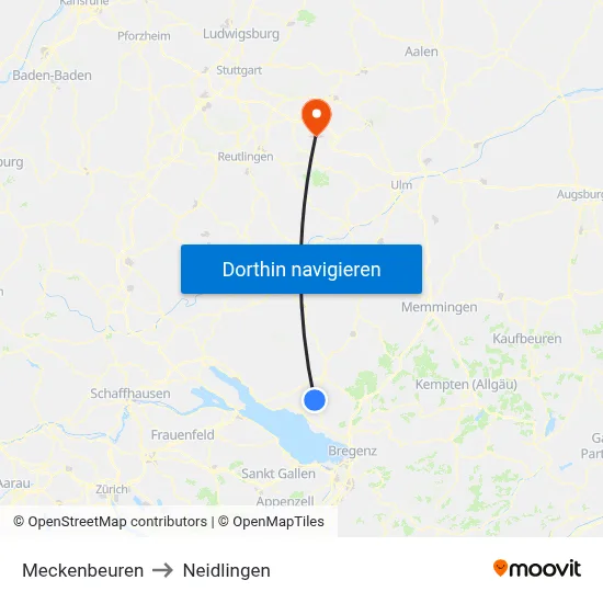 Meckenbeuren to Neidlingen map