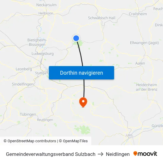 Gemeindeverwaltungsverband Sulzbach to Neidlingen map