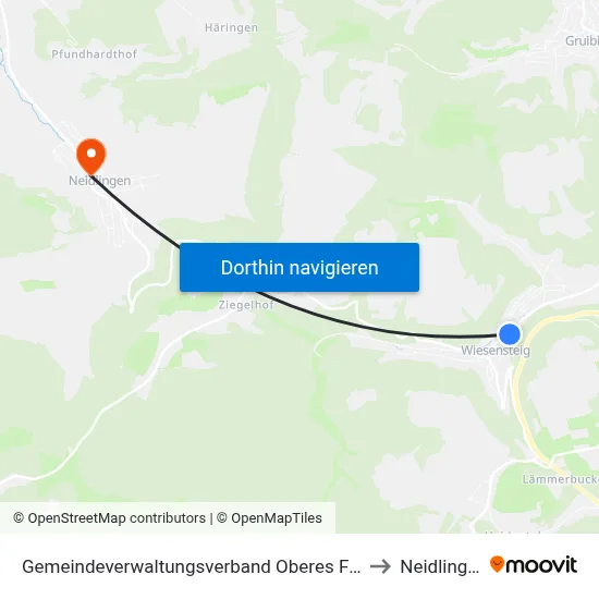 Gemeindeverwaltungsverband Oberes Filstal to Neidlingen map