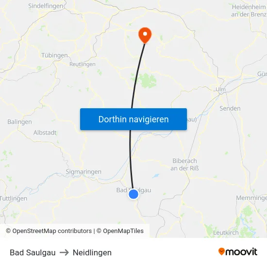 Bad Saulgau to Neidlingen map