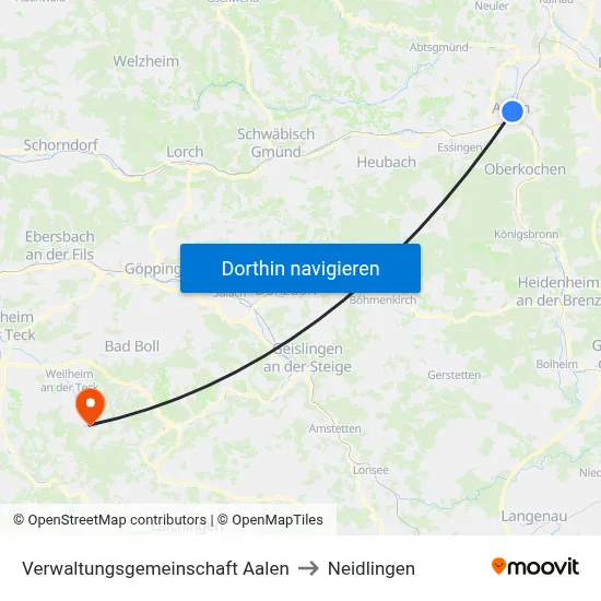 Verwaltungsgemeinschaft Aalen to Neidlingen map