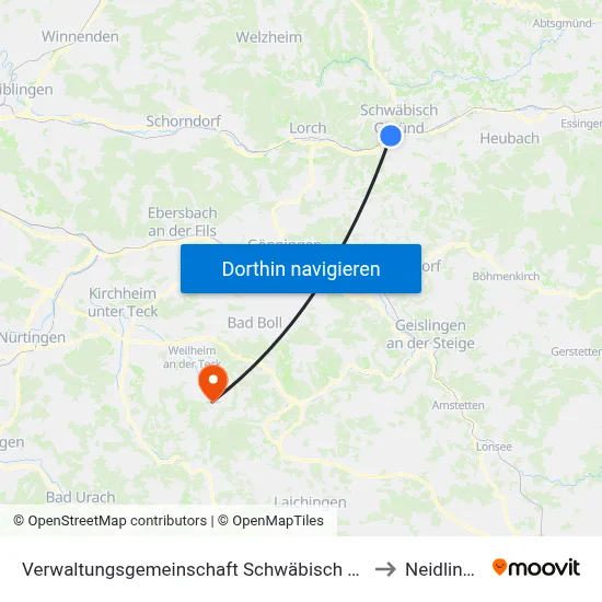 Verwaltungsgemeinschaft Schwäbisch Gmünd to Neidlingen map