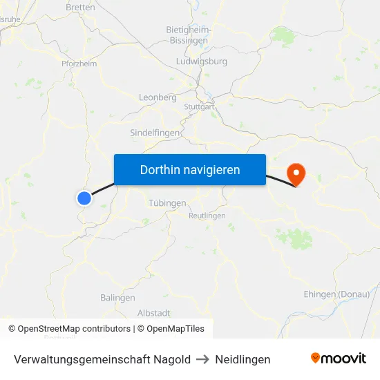 Verwaltungsgemeinschaft Nagold to Neidlingen map