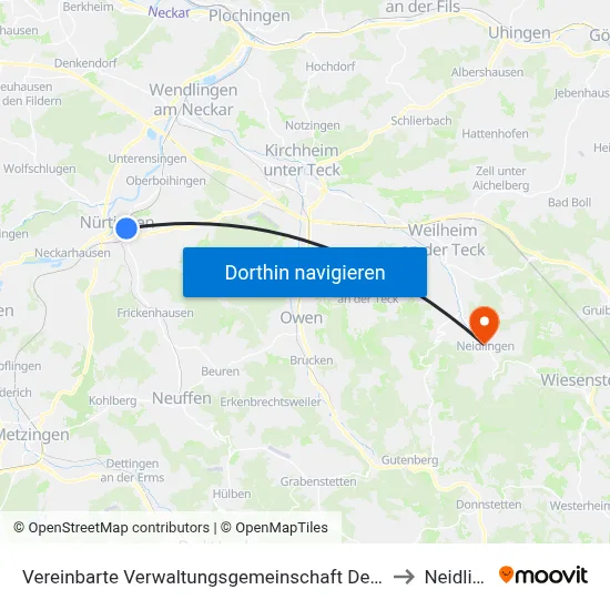 Vereinbarte Verwaltungsgemeinschaft Der Stadt Nürtingen to Neidlingen map