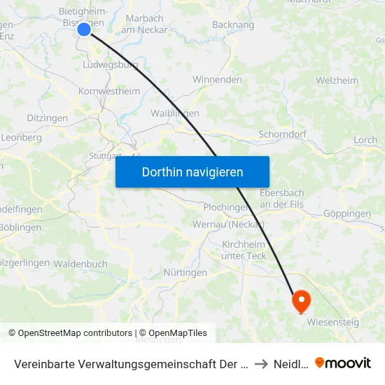 Vereinbarte Verwaltungsgemeinschaft Der Stadt Bietigheim-Bissingen to Neidlingen map