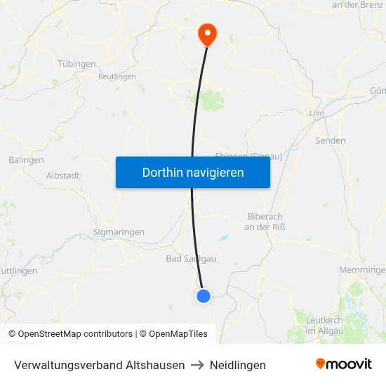 Verwaltungsverband Altshausen to Neidlingen map
