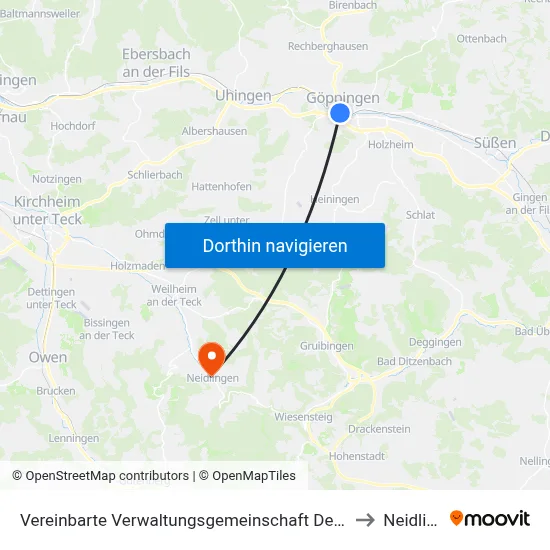 Vereinbarte Verwaltungsgemeinschaft Der Stadt Göppingen to Neidlingen map