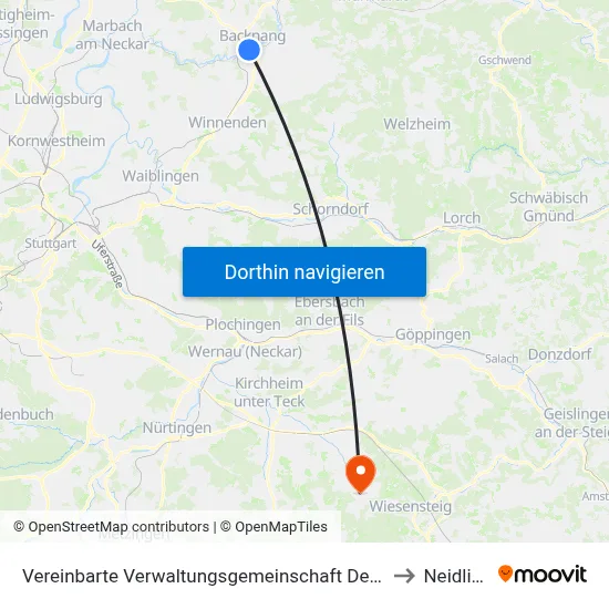 Vereinbarte Verwaltungsgemeinschaft Der Stadt Backnang to Neidlingen map
