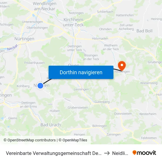Vereinbarte Verwaltungsgemeinschaft Der Stadt Neuffen to Neidlingen map