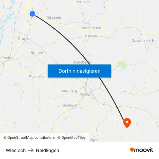 Wiesloch to Neidlingen map
