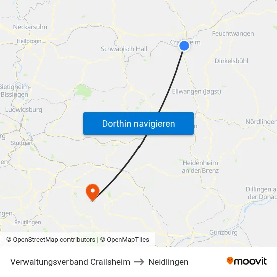 Verwaltungsverband Crailsheim to Neidlingen map