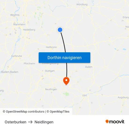 Osterburken to Neidlingen map