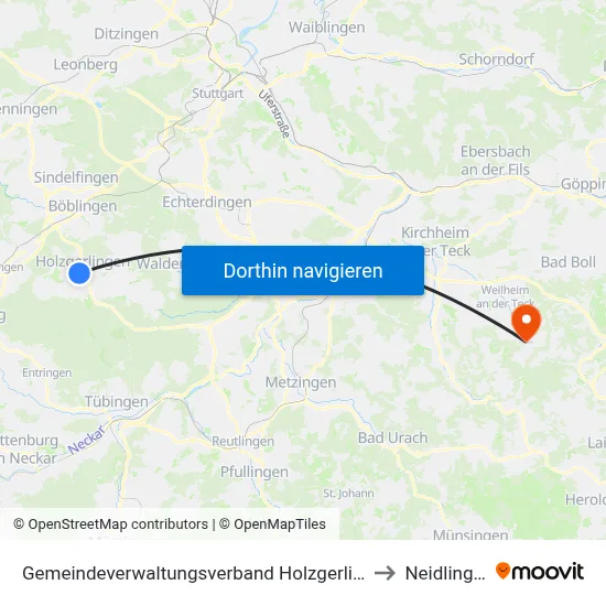 Gemeindeverwaltungsverband Holzgerlingen to Neidlingen map