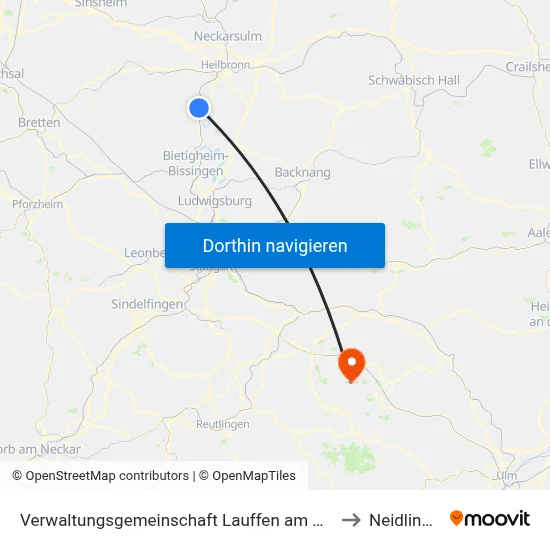 Verwaltungsgemeinschaft Lauffen am Neckar to Neidlingen map