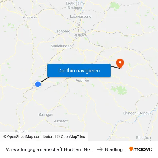 Verwaltungsgemeinschaft Horb am Neckar to Neidlingen map