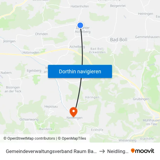 Gemeindeverwaltungsverband Raum Bad Boll to Neidlingen map