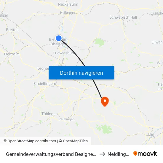 Gemeindeverwaltungsverband Besigheim to Neidlingen map