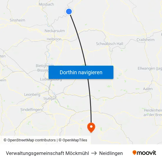 Verwaltungsgemeinschaft Möckmühl to Neidlingen map