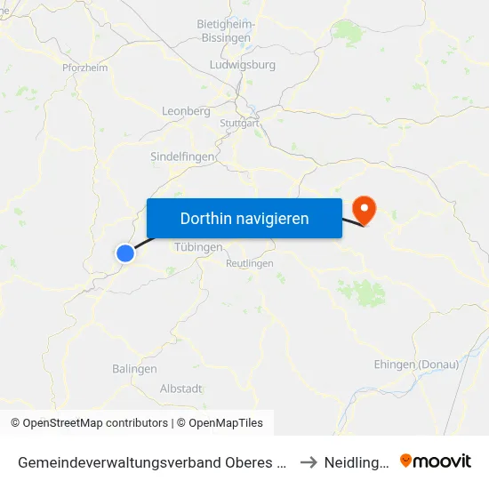 Gemeindeverwaltungsverband Oberes Gäu to Neidlingen map