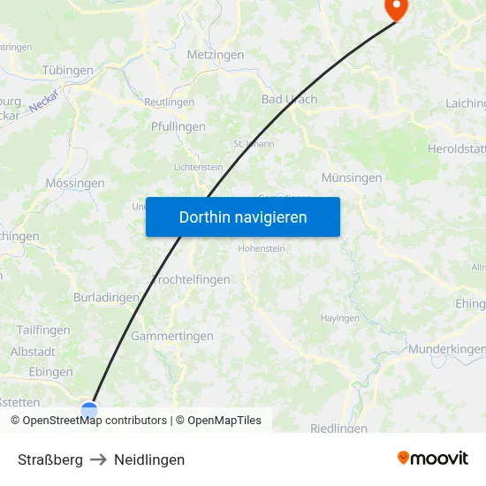 Straßberg to Neidlingen map