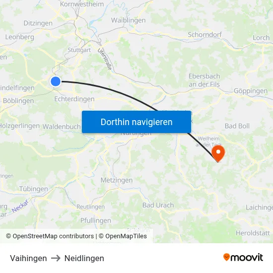 Vaihingen to Neidlingen map