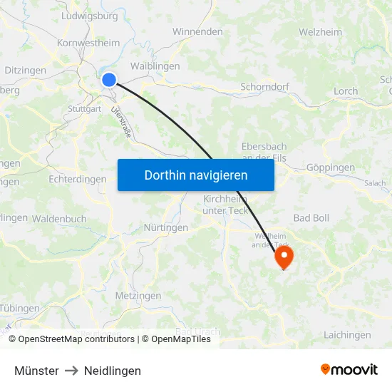 Münster to Neidlingen map