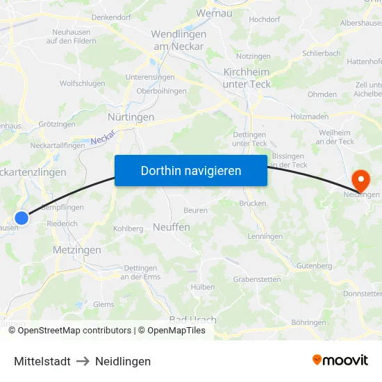 Mittelstadt to Neidlingen map