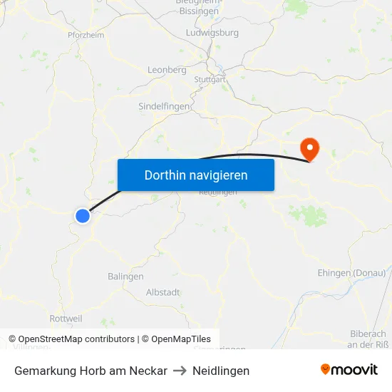 Gemarkung Horb am Neckar to Neidlingen map