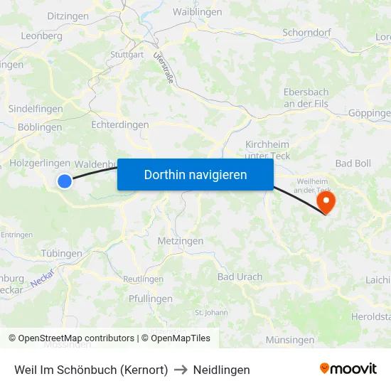 Weil Im Schönbuch (Kernort) to Neidlingen map