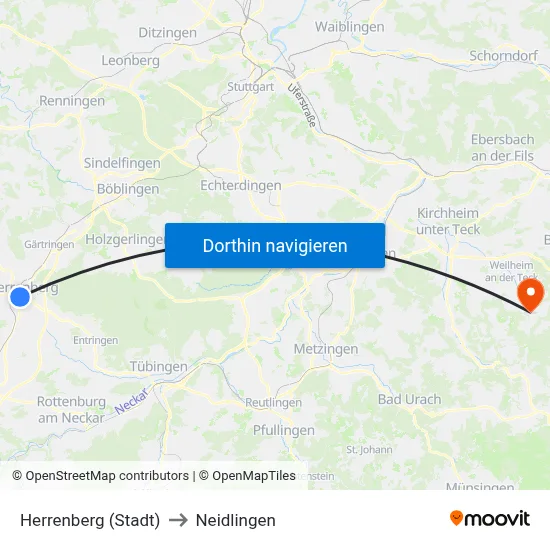 Herrenberg (Stadt) to Neidlingen map