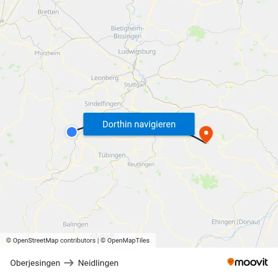 Oberjesingen to Neidlingen map
