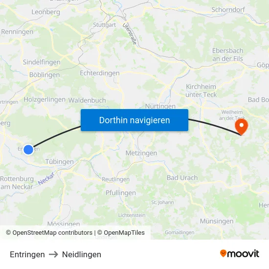 Entringen to Neidlingen map