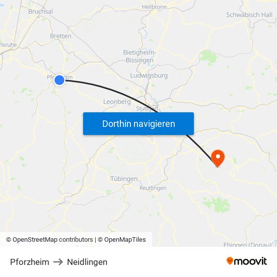 Pforzheim to Neidlingen map