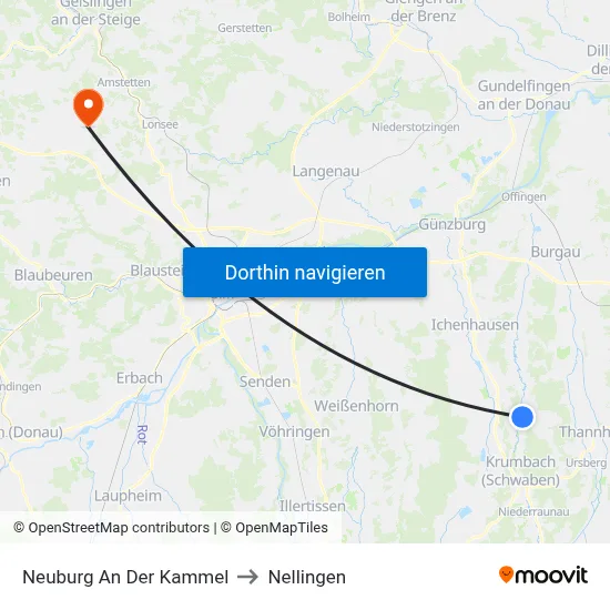 Neuburg An Der Kammel to Nellingen map