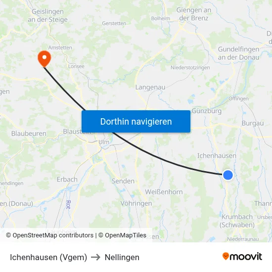 Ichenhausen (Vgem) to Nellingen map