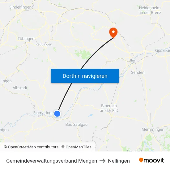 Gemeindeverwaltungsverband Mengen to Nellingen map