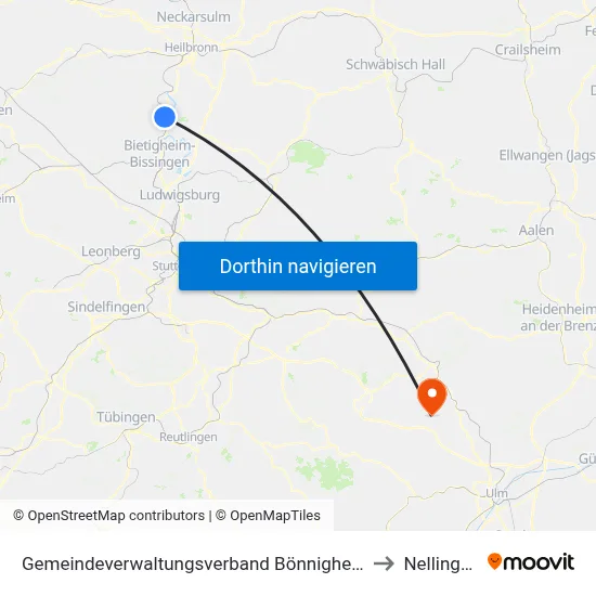 Gemeindeverwaltungsverband Bönnigheim to Nellingen map