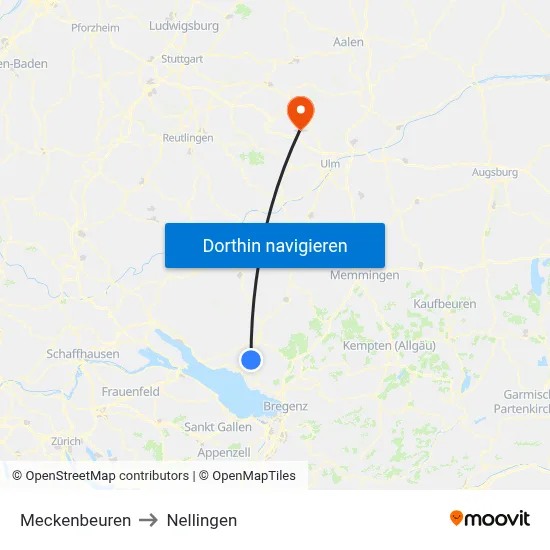 Meckenbeuren to Nellingen map