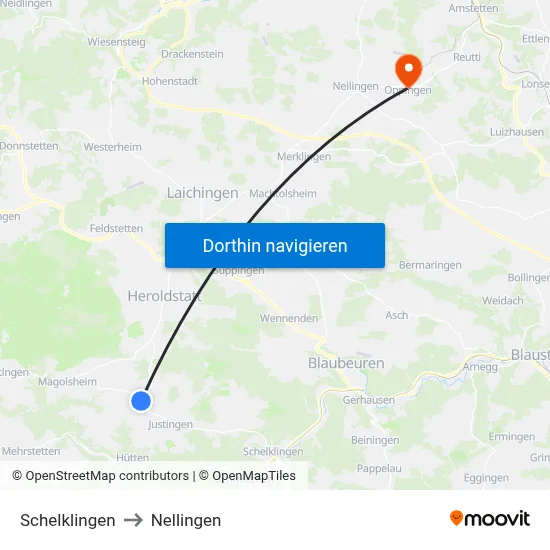 Schelklingen to Nellingen map