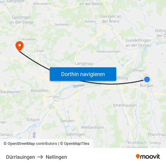 Dürrlauingen to Nellingen map
