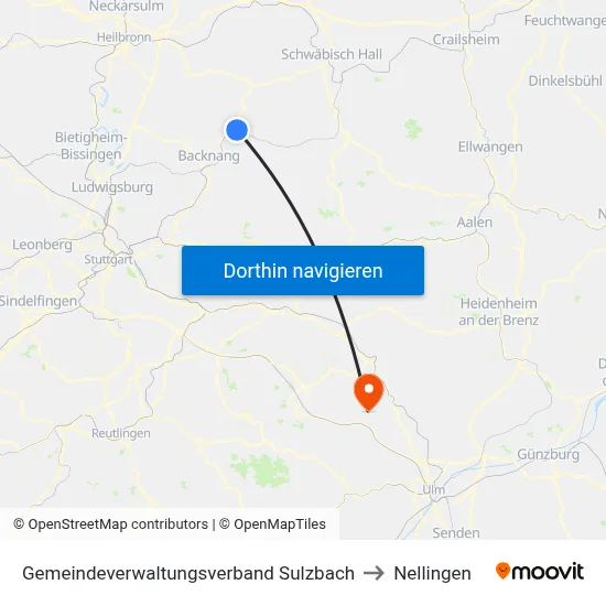 Gemeindeverwaltungsverband Sulzbach to Nellingen map