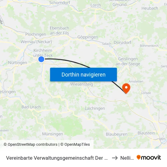 Vereinbarte Verwaltungsgemeinschaft Der Stadt Kirchheim Unter Teck to Nellingen map
