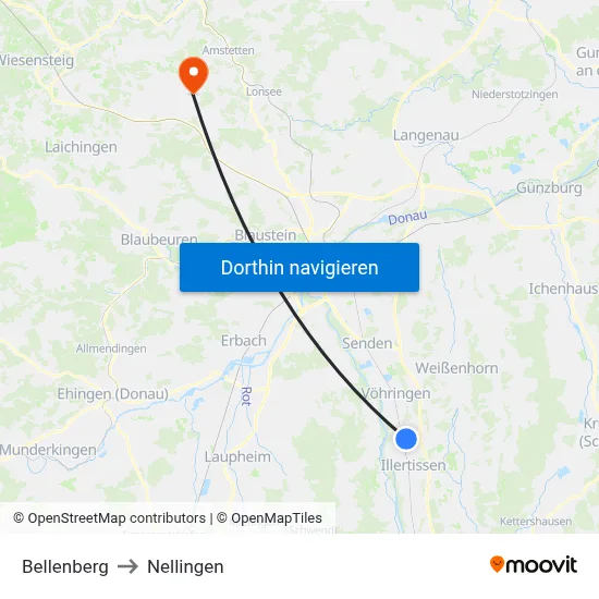 Bellenberg to Nellingen map