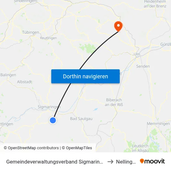 Gemeindeverwaltungsverband Sigmaringen to Nellingen map
