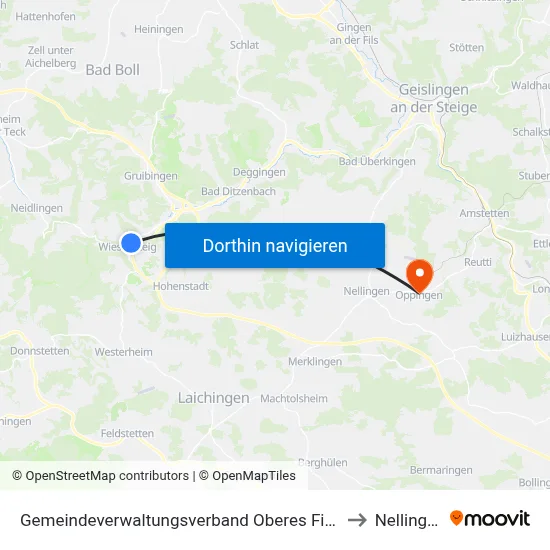Gemeindeverwaltungsverband Oberes Filstal to Nellingen map