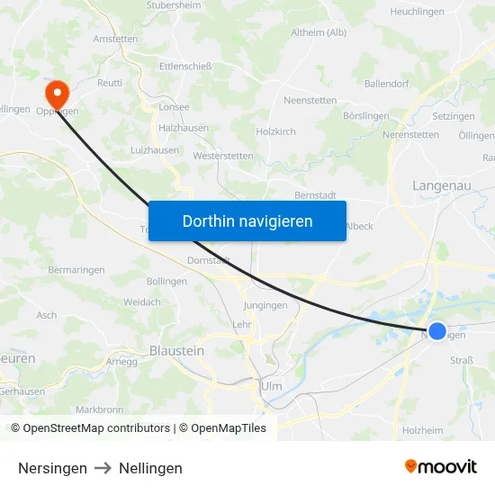 Nersingen to Nellingen map