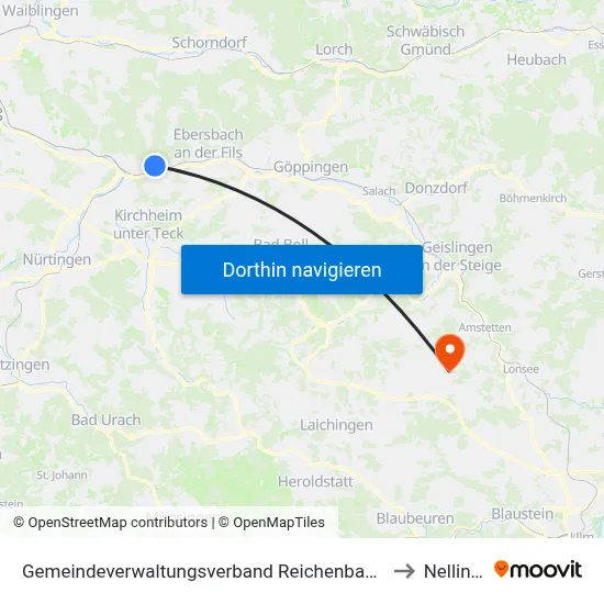 Gemeindeverwaltungsverband Reichenbach An Der Fils to Nellingen map
