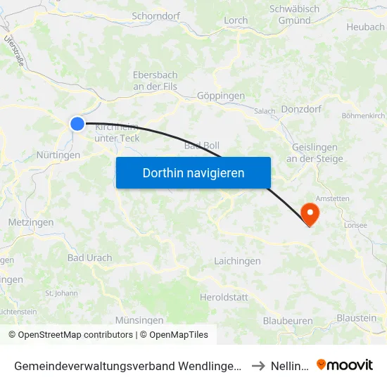 Gemeindeverwaltungsverband Wendlingen am Neckar to Nellingen map