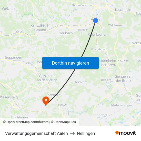 Verwaltungsgemeinschaft Aalen to Nellingen map